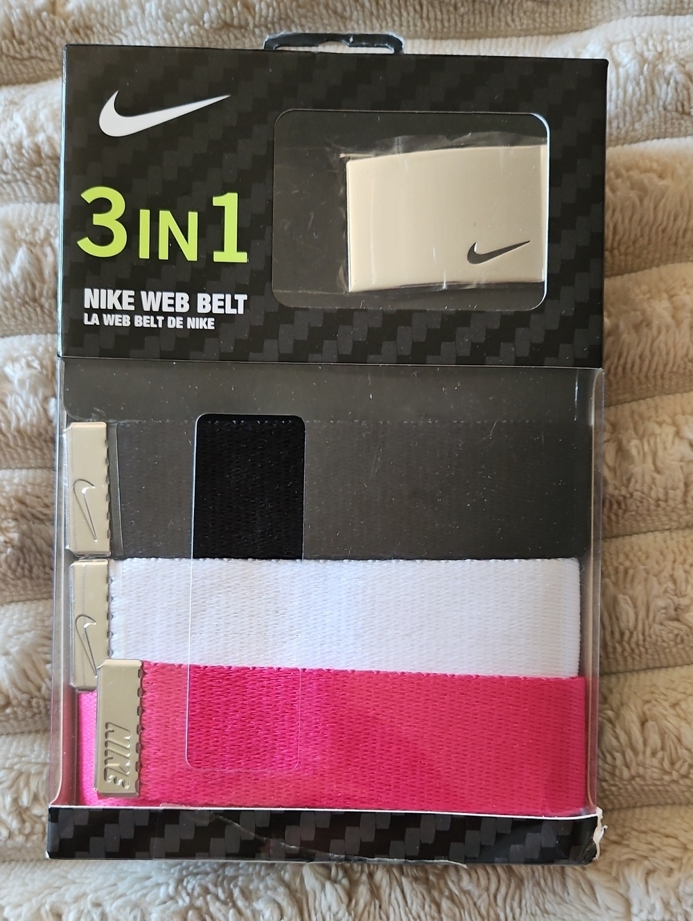 Nike 3-in-1 Web Belt Set — Black, White, Pink